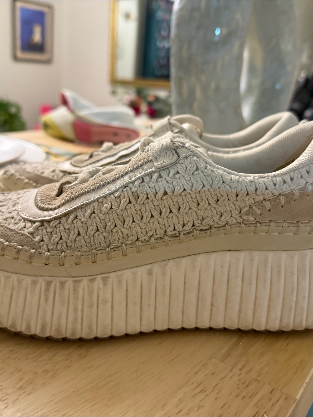 Dolce Vita Cream Woven Platform Sneakers